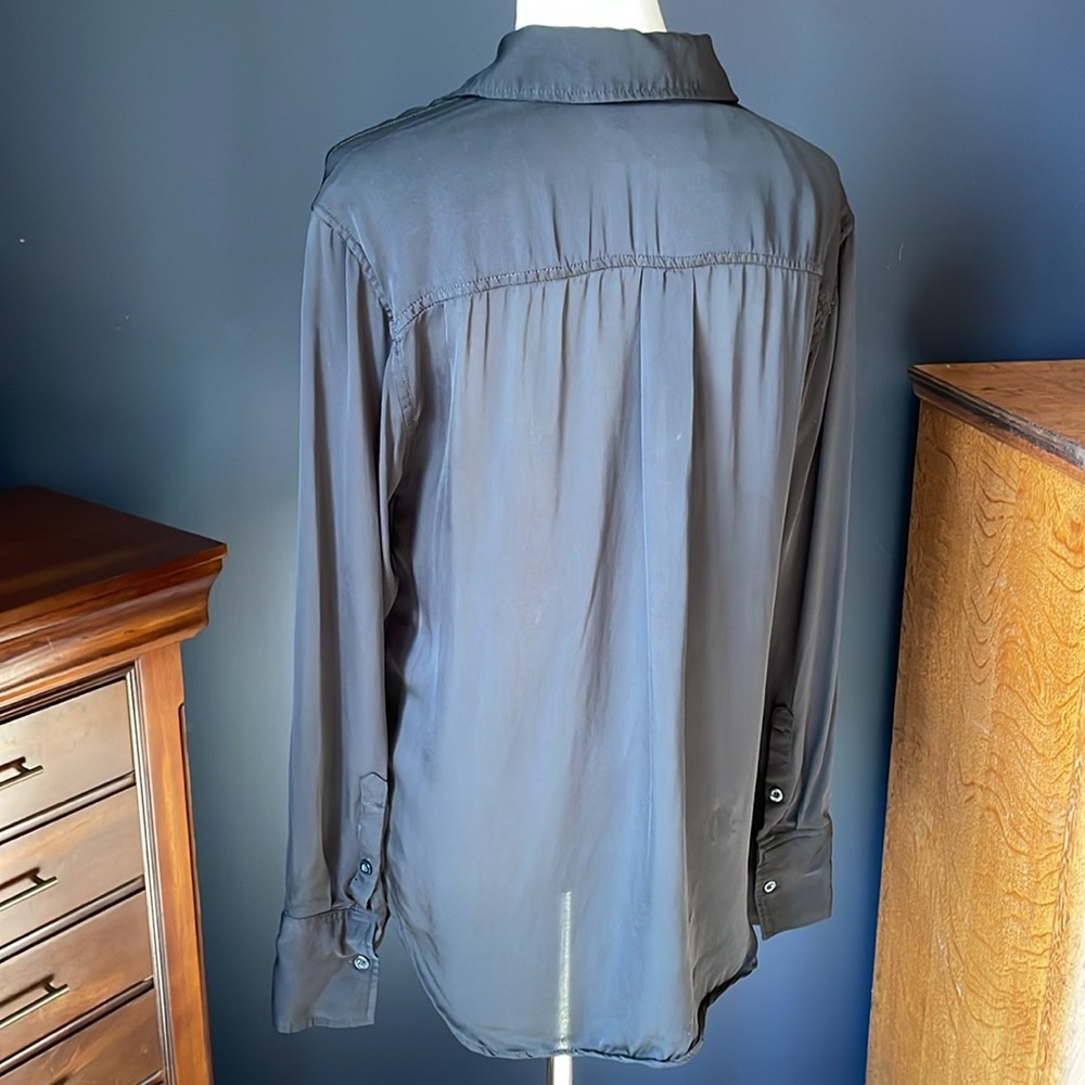 L’Acadamie Silky Black Collared Button Down Shirt Long‎ Sleeved Size Small - Picture 7 of 12